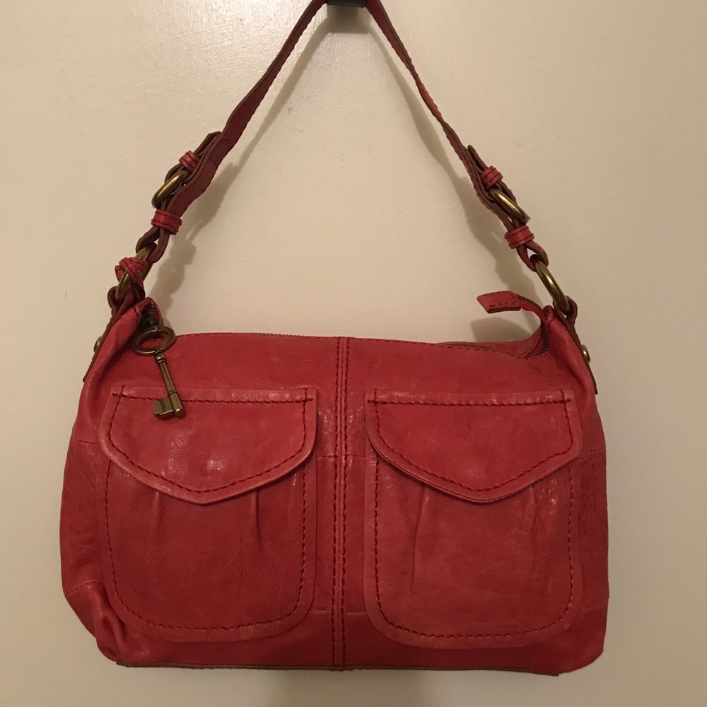 Fossil Vintage Dark Pink Leather Shoulder Bag